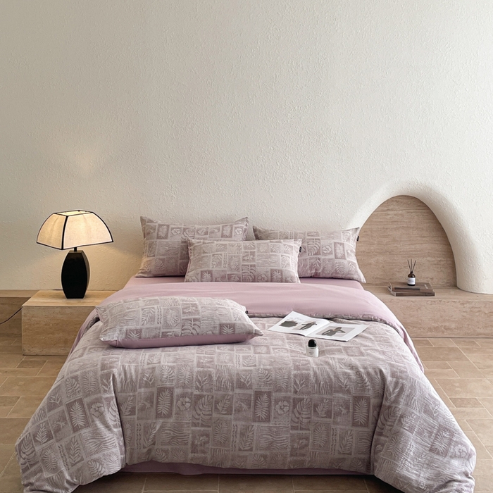 91家纺网 家纺一手货源 找家纺 小叮当家纺仓储工厂店 2025新款秋冬(买家秀 不断货)A类亲肤全棉纯棉色织水洗三层纱提花纯棉四件套 棕榈韵致-棕