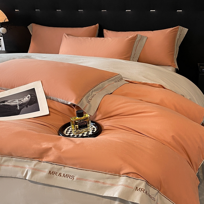 91家纺网 家纺一手货源 找家纺 小叮当家纺仓储工厂店 2025新款 (买家秀 不断货)更细腻A类全棉纯棉100支长绒棉磨毛四件套不毛 赤桦橘