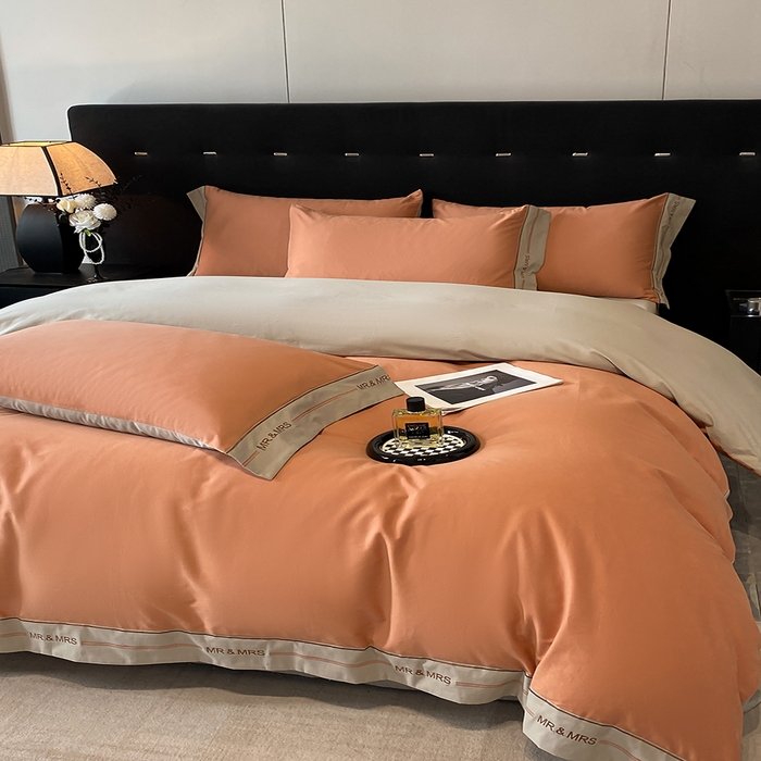 91家纺网 家纺一手货源 找家纺 小叮当家纺仓储工厂店 2025新款 (买家秀 不断货)更细腻A类全棉纯棉100支长绒棉磨毛四件套不毛 赤桦橘