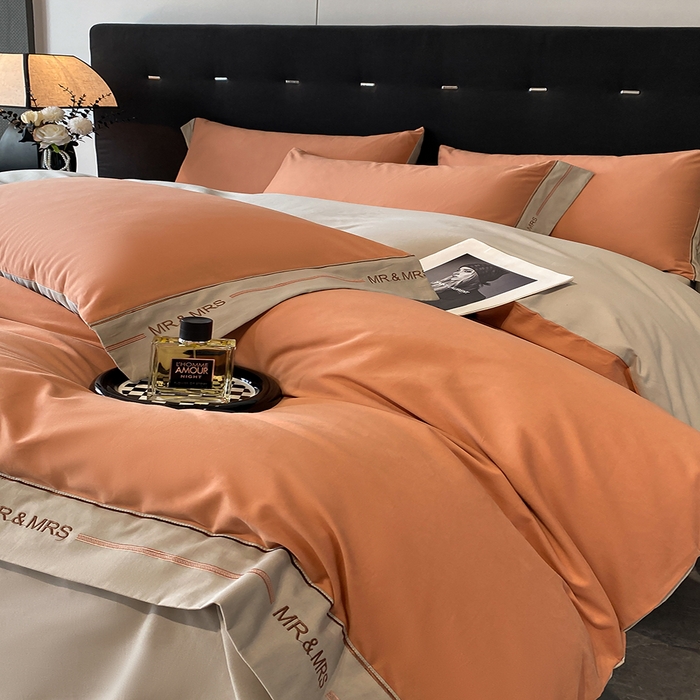 小叮当家纺仓储工厂店 2025新款 (买家秀 不断货)更细腻A类全棉纯棉100支长绒棉磨毛四件套不毛 赤桦橘