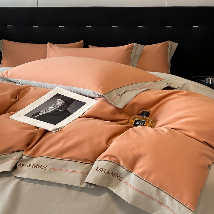 91家纺网 家纺一手货源 找家纺 小叮当家纺仓储工厂店 2025新款 (买家秀 不断货)更细腻A类全棉纯棉100支长绒棉磨毛四件套不毛 赤桦橘