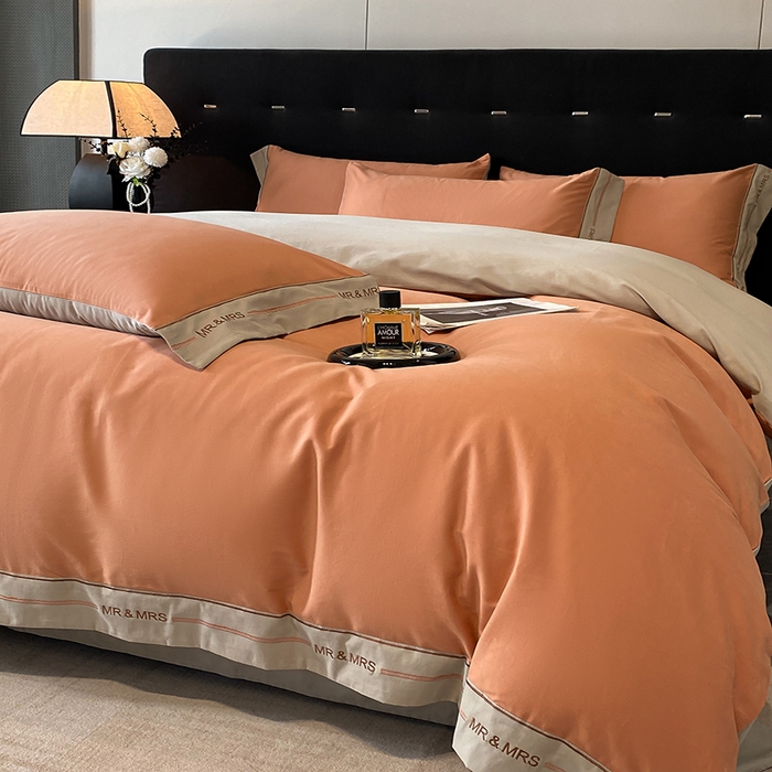 91家纺网 家纺一手货源 找家纺 小叮当家纺仓储工厂店 2025新款 (买家秀 不断货)更细腻A类全棉纯棉100支长绒棉磨毛四件套不毛 赤桦橘