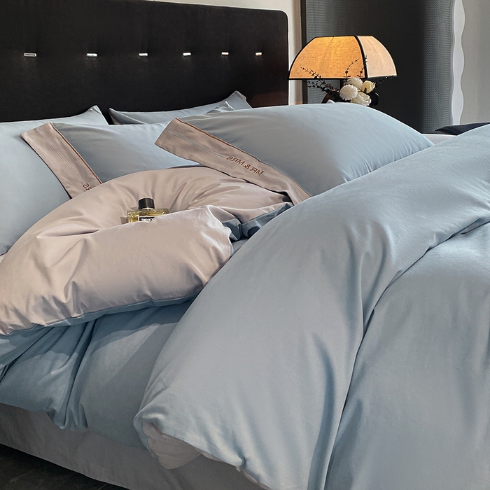 91家纺网 家纺一手货源 找家纺 小叮当家纺仓储工厂店 2025新款 (买家秀 不断货)更细腻A类全棉纯棉100支长绒棉磨毛四件套不毛 清新蓝