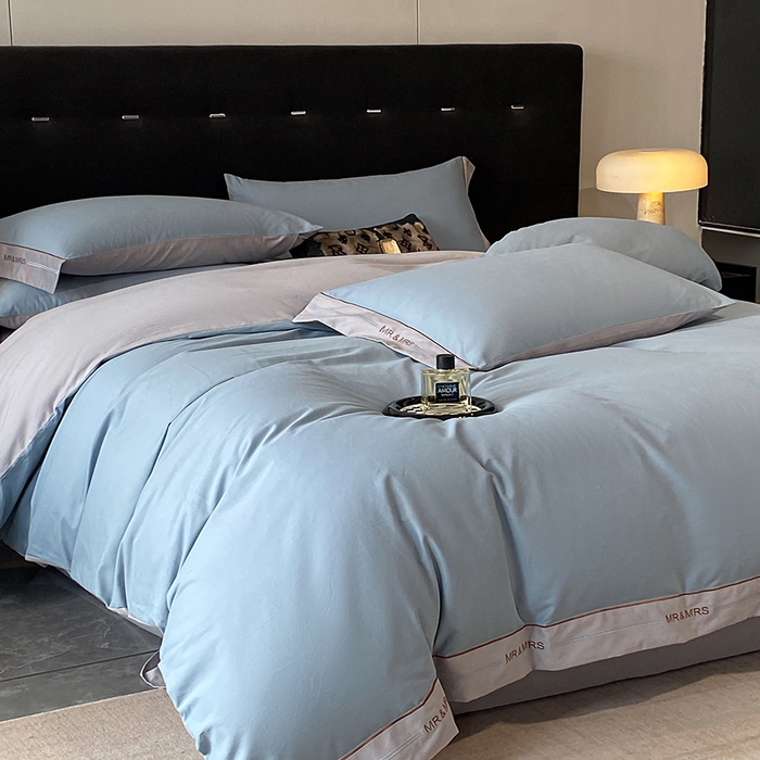 91家纺网 家纺一手货源 找家纺 小叮当家纺仓储工厂店 2025新款 (买家秀 不断货)更细腻A类全棉纯棉100支长绒棉磨毛四件套不毛 清新蓝