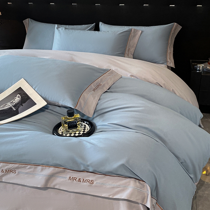 91家纺网 家纺一手货源 找家纺 小叮当家纺仓储工厂店 2025新款 (买家秀 不断货)更细腻A类全棉纯棉100支长绒棉磨毛四件套不毛 清新蓝