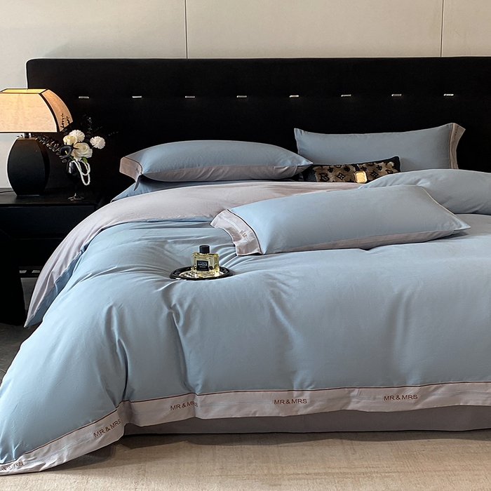 91家纺网 家纺一手货源 找家纺 小叮当家纺仓储工厂店 2025新款 (买家秀 不断货)更细腻A类全棉纯棉100支长绒棉磨毛四件套不毛 清新蓝