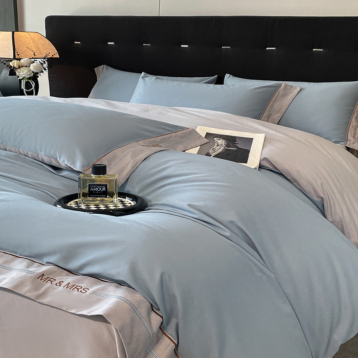 小叮当家纺仓储工厂店 2025新款 (买家秀 不断货)更细腻A类全棉纯棉100支长绒棉磨毛四件套不毛 清新蓝