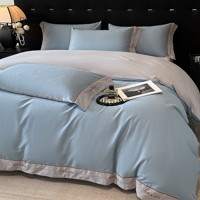 91家纺网 家纺一手货源 找家纺 小叮当家纺仓储工厂店 2025新款 (买家秀 不断货)更细腻A类全棉纯棉100支长绒棉磨毛四件套不毛 清新蓝