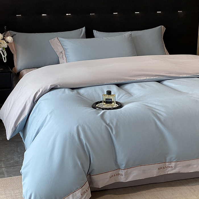 91家纺网 家纺一手货源 找家纺 小叮当家纺仓储工厂店 2025新款 (买家秀 不断货)更细腻A类全棉纯棉100支长绒棉磨毛四件套不毛 清新蓝