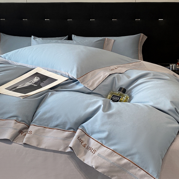 91家纺网 家纺一手货源 找家纺 小叮当家纺仓储工厂店 2025新款 (买家秀 不断货)更细腻A类全棉纯棉100支长绒棉磨毛四件套不毛 清新蓝