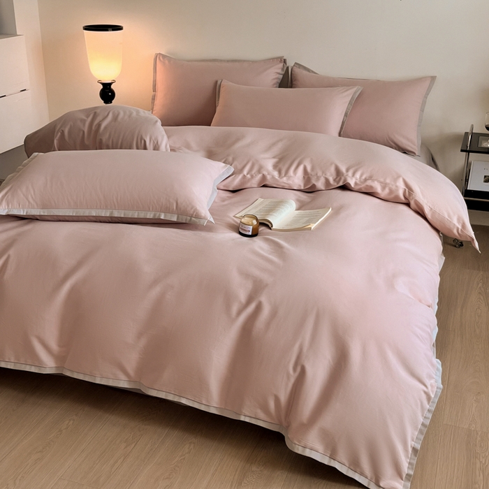 91家纺网 家纺一手货源 找家纺 小叮当家纺仓储工厂店 2025新款优质买家秀热卖不断货A类母婴级100纯棉全棉磨毛四件套全棉纯棉全棉 小宽边-粉黛灰