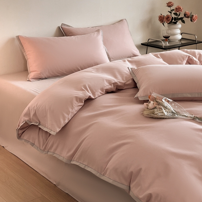 91家纺网 家纺一手货源 找家纺 小叮当家纺仓储工厂店 2025新款优质买家秀热卖不断货A类母婴级100纯棉全棉磨毛四件套全棉纯棉全棉 小宽边-粉黛灰