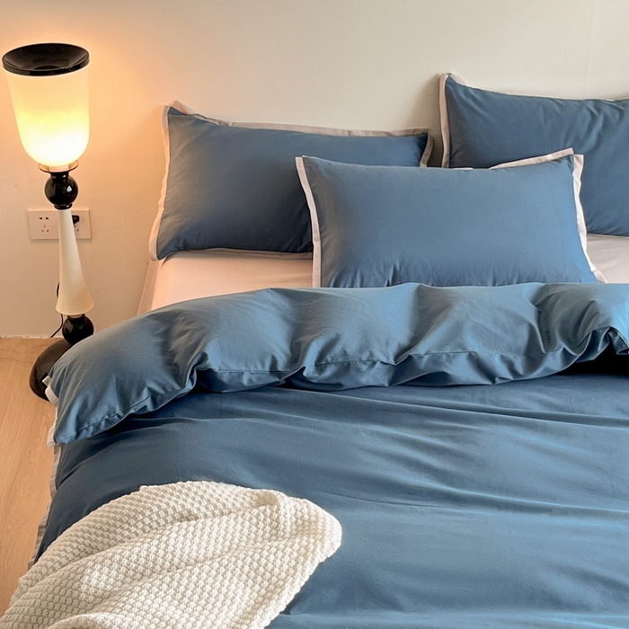 91家纺网 家纺一手货源 找家纺 小叮当家纺仓储工厂店 2025新款优质买家秀热卖不断货A类母婴级100纯棉全棉磨毛四件套全棉纯棉全棉 小宽边-空灵蓝