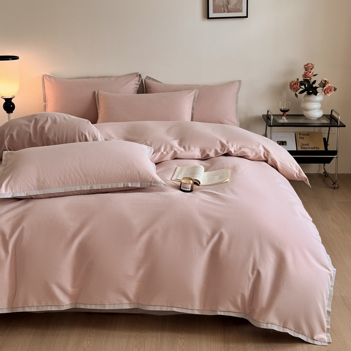 91家纺网 家纺一手货源 找家纺 小叮当家纺仓储工厂店 2025新款优质买家秀热卖不断货A类母婴级100纯棉全棉磨毛四件套全棉纯棉全棉 小宽边-粉黛灰