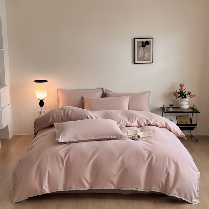 91家纺网 家纺一手货源 找家纺 小叮当家纺仓储工厂店 2025新款优质买家秀热卖不断货A类母婴级100纯棉全棉磨毛四件套全棉纯棉全棉 小宽边-粉黛灰