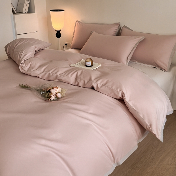 91家纺网 家纺一手货源 找家纺 小叮当家纺仓储工厂店 2025新款优质买家秀热卖不断货A类母婴级100纯棉全棉磨毛四件套全棉纯棉全棉 小宽边-粉黛灰