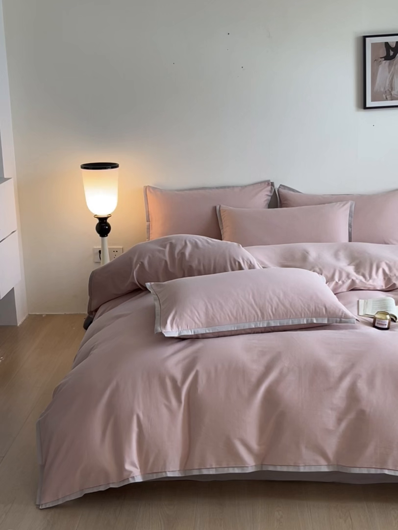 91家纺网 家纺一手货源 找家纺 小叮当家纺仓储工厂店 2025新款优质买家秀热卖不断货A类母婴级100纯棉全棉磨毛四件套全棉纯棉全棉 小宽边-粉黛灰