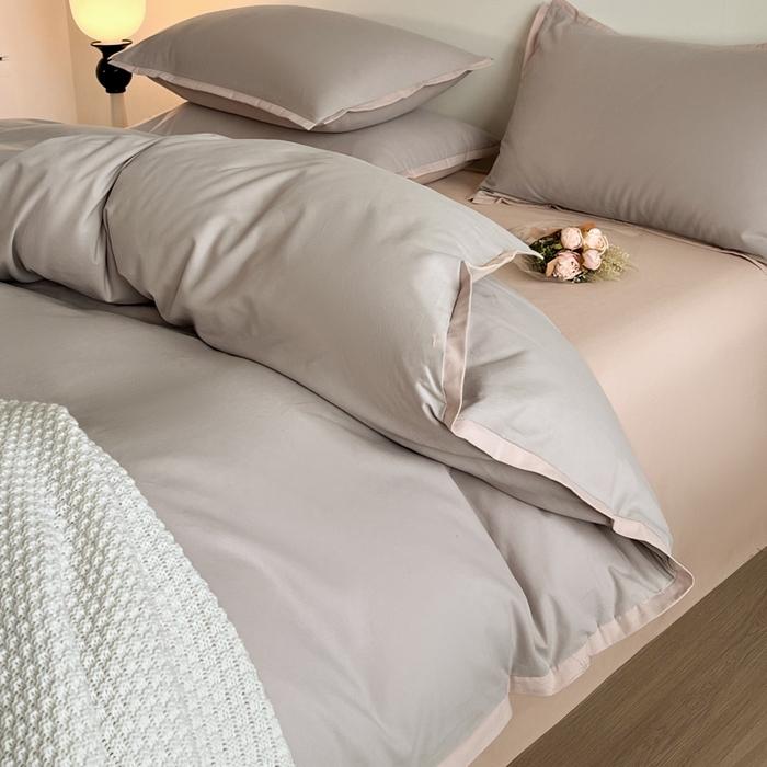 91家纺网 家纺一手货源 找家纺 小叮当家纺仓储工厂店 2025新款优质买家秀热卖不断货A类母婴级100纯棉全棉磨毛四件套全棉纯棉全棉 小宽边-灰咖色