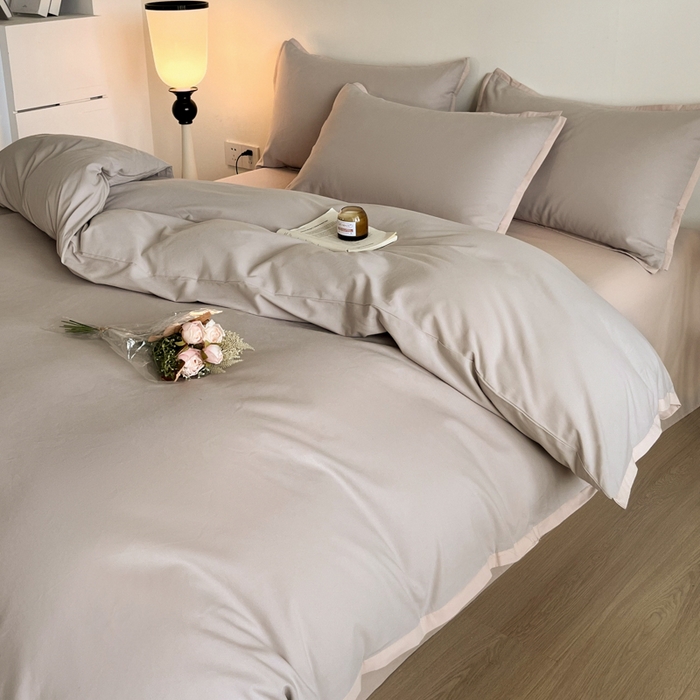 91家纺网 家纺一手货源 找家纺 小叮当家纺仓储工厂店 2025新款优质买家秀热卖不断货A类母婴级100纯棉全棉磨毛四件套全棉纯棉全棉 小宽边-灰咖色