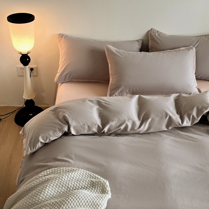 91家纺网 家纺一手货源 找家纺 小叮当家纺仓储工厂店 2025新款优质买家秀热卖不断货A类母婴级100纯棉全棉磨毛四件套全棉纯棉全棉 小宽边-灰咖色