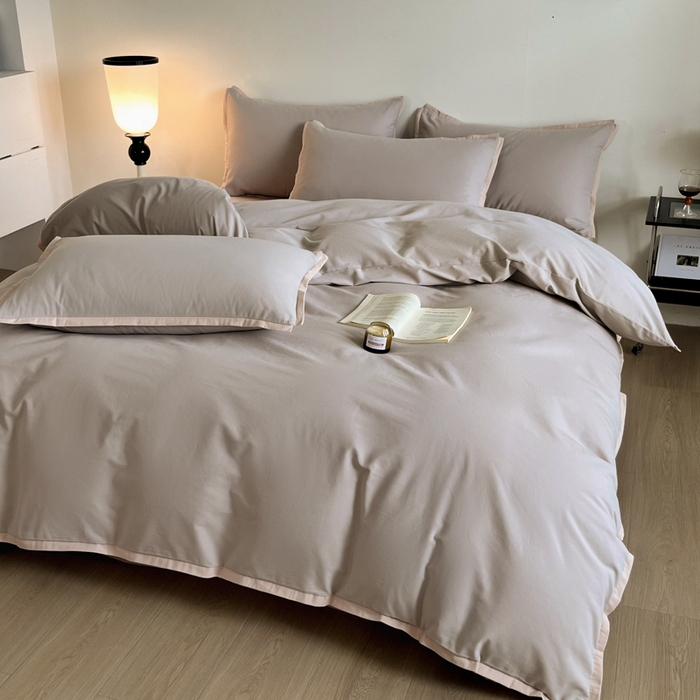 91家纺网 家纺一手货源 找家纺 小叮当家纺仓储工厂店 2025新款优质买家秀热卖不断货A类母婴级100纯棉全棉磨毛四件套全棉纯棉全棉 小宽边-灰咖色