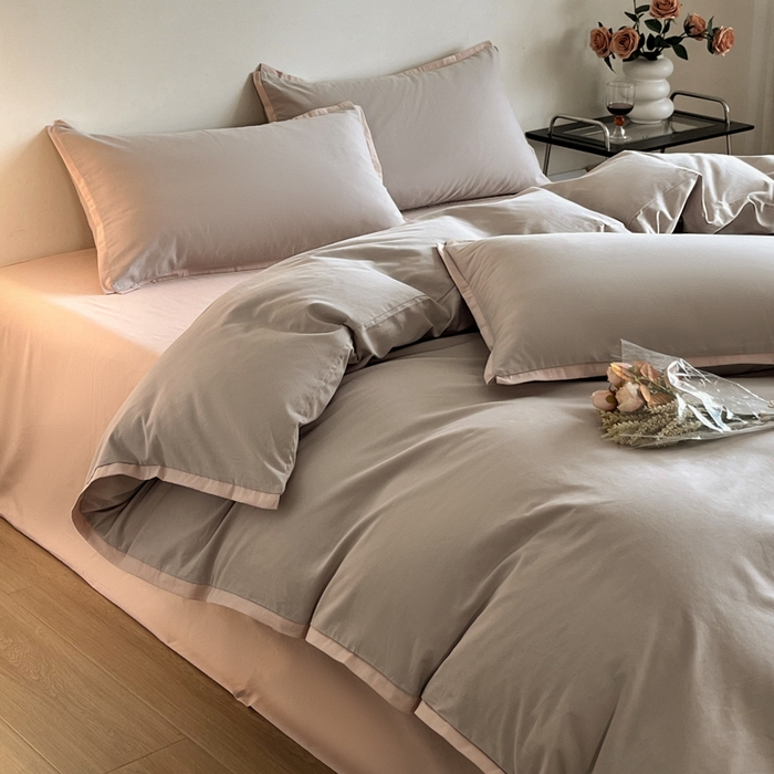 91家纺网 家纺一手货源 找家纺 小叮当家纺仓储工厂店 2025新款优质买家秀热卖不断货A类母婴级100纯棉全棉磨毛四件套全棉纯棉全棉 小宽边-灰咖色