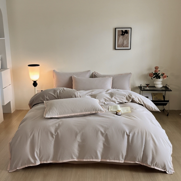 91家纺网 家纺一手货源 找家纺 小叮当家纺仓储工厂店 2025新款优质买家秀热卖不断货A类母婴级100纯棉全棉磨毛四件套全棉纯棉全棉 小宽边-灰咖色