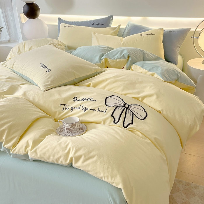 （总）小叮当家纺仓储工厂店 2025新款(买家秀不断货)A类母婴及全棉纯棉水洗棉刺绣贴布绣四件套--初恋系列