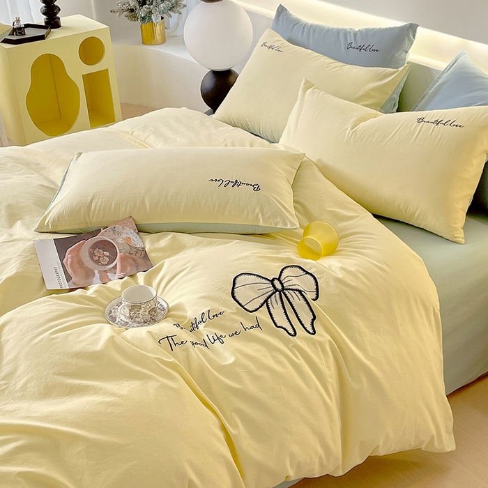 91家纺网 家纺一手货源 找家纺 小叮当家纺仓储工厂店 2025新款(买家秀不断货)A类母婴及全棉纯棉水洗棉刺绣贴布绣四件套--初恋系列 米黄+水绿