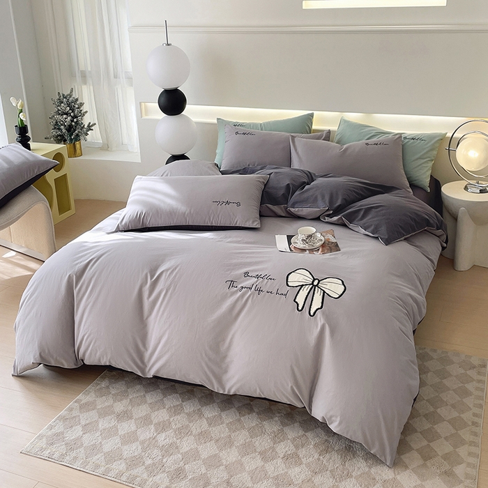 91家纺网 家纺一手货源 找家纺 小叮当家纺仓储工厂店 2025新款(买家秀不断货)A类母婴及全棉纯棉水洗棉刺绣贴布绣四件套--初恋系列 迷雾灰+高级灰