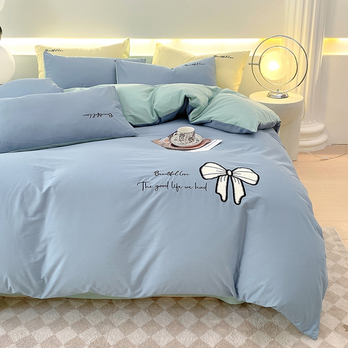 91家纺网 家纺一手货源 找家纺 小叮当家纺仓储工厂店 2025新款(买家秀不断货)A类母婴及全棉纯棉水洗棉刺绣贴布绣四件套--初恋系列 梵星蓝+水绿