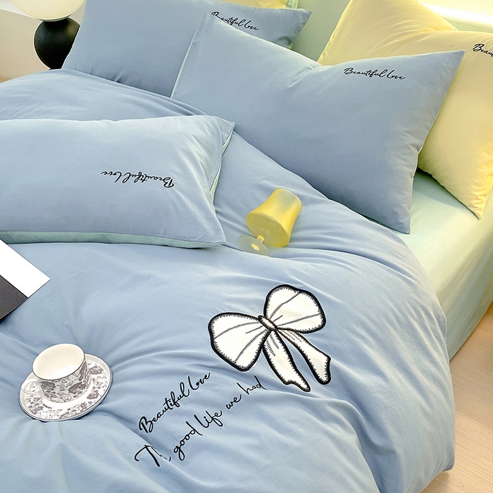 91家纺网 家纺一手货源 找家纺 小叮当家纺仓储工厂店 2025新款(买家秀不断货)A类母婴及全棉纯棉水洗棉刺绣贴布绣四件套--初恋系列 梵星蓝+水绿