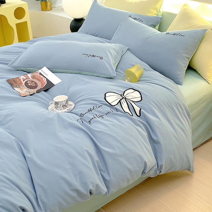 91家纺网 家纺一手货源 找家纺 小叮当家纺仓储工厂店 2025新款(买家秀不断货)A类母婴及全棉纯棉水洗棉刺绣贴布绣四件套--初恋系列 梵星蓝+水绿