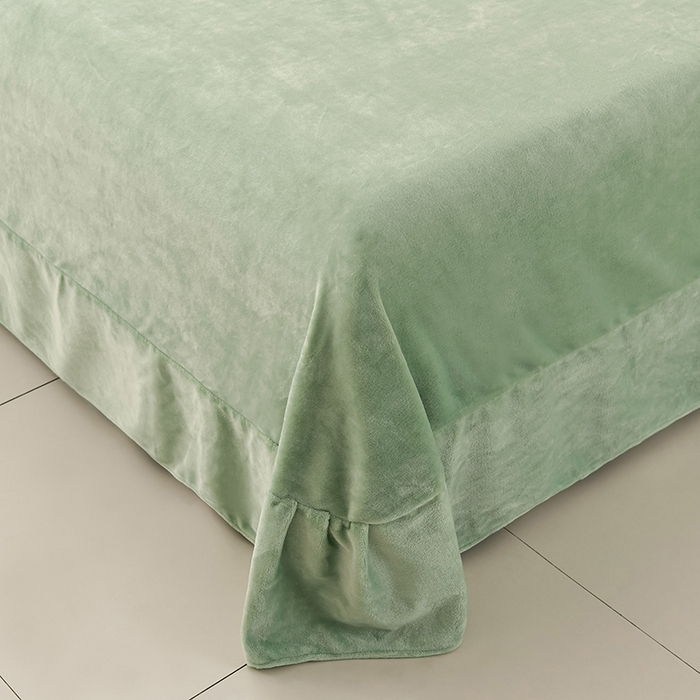 91家纺网 家纺一手货源 找家纺 畅畅家纺 2025新款亲肤舒适冬季保暖8斤重牛奶绒6D雕花绒床单四件套 花甜蜜意-绿