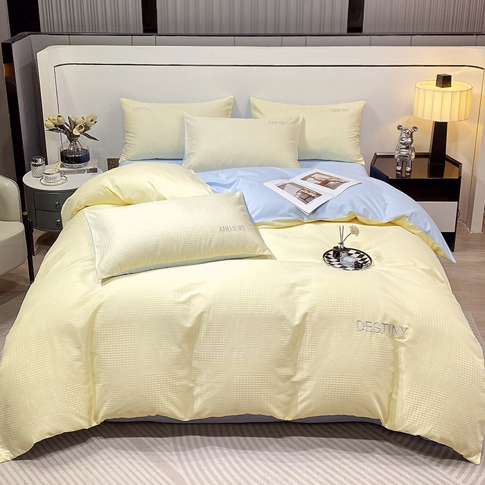 91家纺网 家纺一手货源 找家纺 （总）小叮当家纺仓储工厂店 2025新款秋冬(热买家秀不断货)A类母婴级亲肤全棉纯棉华夫格提花纯棉刺绣四件套