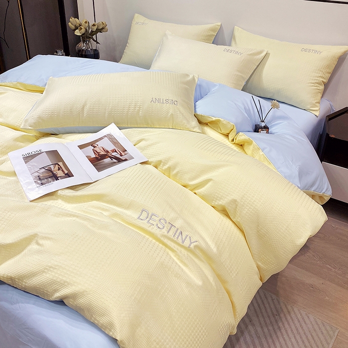 91家纺网 家纺一手货源 找家纺 （总）小叮当家纺仓储工厂店 2025新款秋冬(热买家秀不断货)A类母婴级亲肤全棉纯棉华夫格提花纯棉刺绣四件套