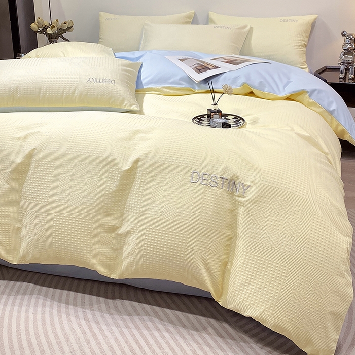 91家纺网 家纺一手货源 找家纺 （总）小叮当家纺仓储工厂店 2025新款秋冬(热买家秀不断货)A类母婴级亲肤全棉纯棉华夫格提花纯棉刺绣四件套