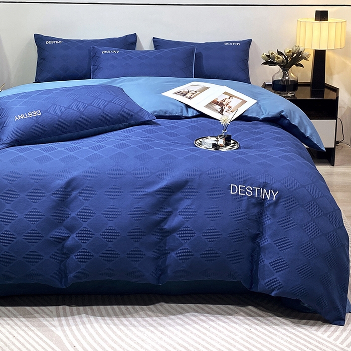 91家纺网 家纺一手货源 找家纺 小叮当家纺仓储工厂店 2025新款秋冬(热买家秀不断货)A类母婴级亲肤全棉纯棉华夫格提花纯棉刺绣四件套 菱形格-灰兰