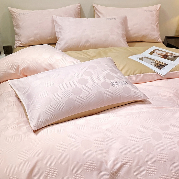 91家纺网 家纺一手货源 找家纺 小叮当家纺仓储工厂店 2025新款秋冬(热买家秀不断货)A类母婴级亲肤全棉纯棉华夫格提花纯棉刺绣四件套 团圆-粉玉