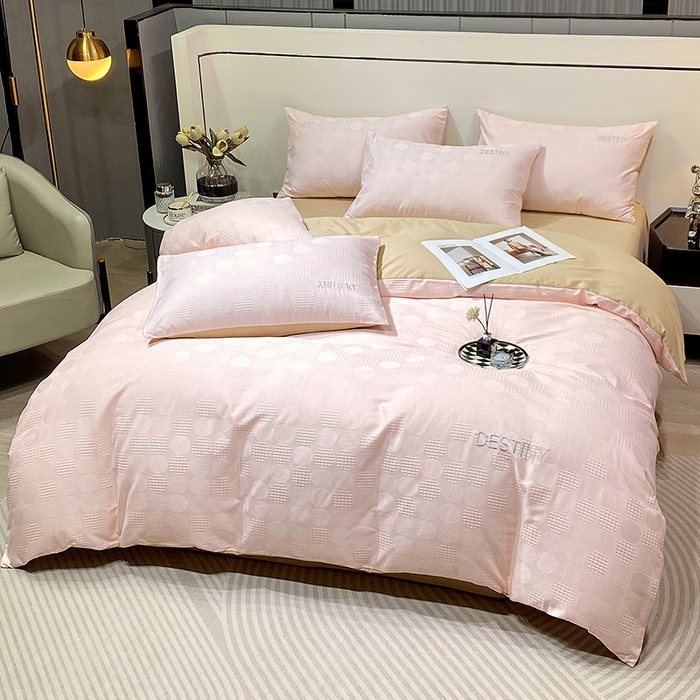 91家纺网 家纺一手货源 找家纺 小叮当家纺仓储工厂店 2025新款秋冬(热买家秀不断货)A类母婴级亲肤全棉纯棉华夫格提花纯棉刺绣四件套 团圆-粉玉