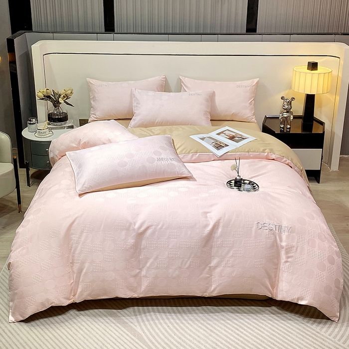 91家纺网 家纺一手货源 找家纺 小叮当家纺仓储工厂店 2025新款秋冬(热买家秀不断货)A类母婴级亲肤全棉纯棉华夫格提花纯棉刺绣四件套 团圆-粉玉