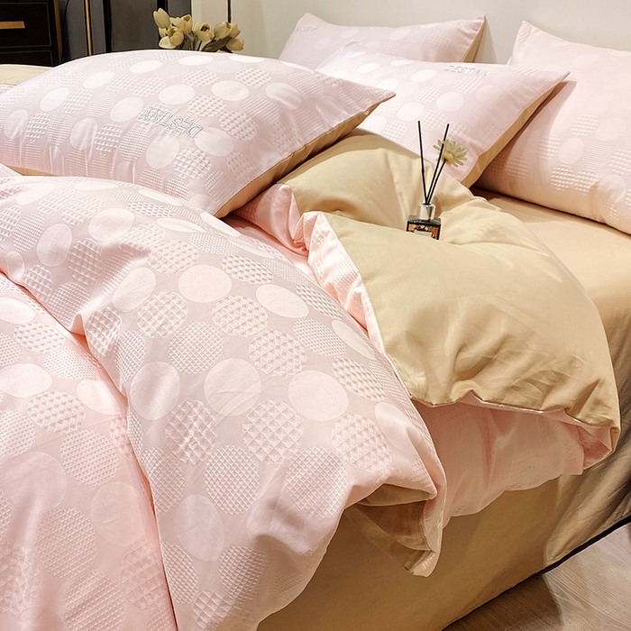 91家纺网 家纺一手货源 找家纺 小叮当家纺仓储工厂店 2025新款秋冬(热买家秀不断货)A类母婴级亲肤全棉纯棉华夫格提花纯棉刺绣四件套 团圆-粉玉