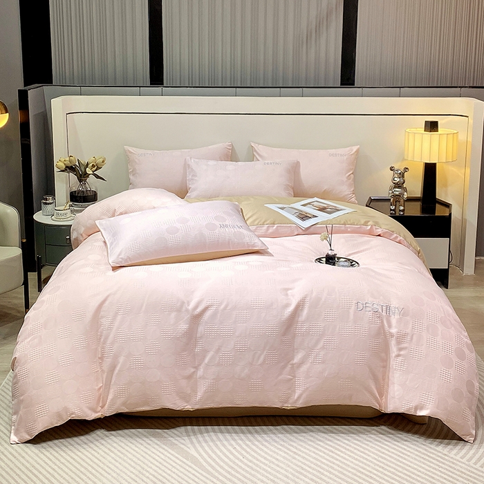 91家纺网 家纺一手货源 找家纺 小叮当家纺仓储工厂店 2025新款秋冬(热买家秀不断货)A类母婴级亲肤全棉纯棉华夫格提花纯棉刺绣四件套 团圆-粉玉