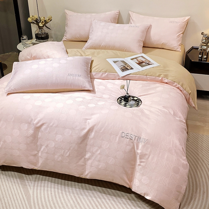 91家纺网 家纺一手货源 找家纺 小叮当家纺仓储工厂店 2025新款秋冬(热买家秀不断货)A类母婴级亲肤全棉纯棉华夫格提花纯棉刺绣四件套 团圆-粉玉