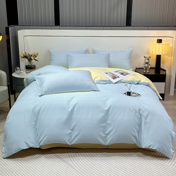 91家纺网 家纺一手货源 找家纺 小叮当家纺仓储工厂店 2025新款秋冬(热买家秀不断货)A类母婴级亲肤全棉纯棉华夫格提花纯棉刺绣四件套 华夫格-天兰