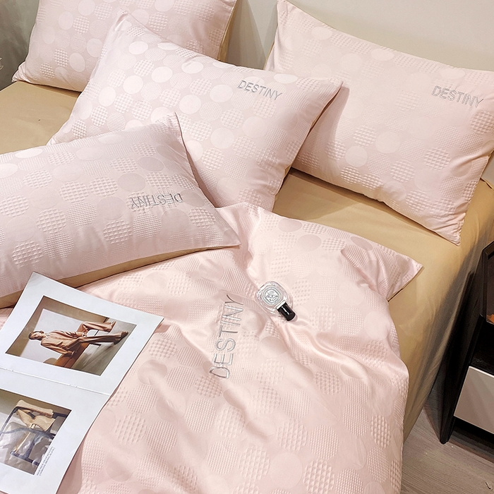 91家纺网 家纺一手货源 找家纺 小叮当家纺仓储工厂店 2025新款秋冬(热买家秀不断货)A类母婴级亲肤全棉纯棉华夫格提花纯棉刺绣四件套 团圆-粉玉