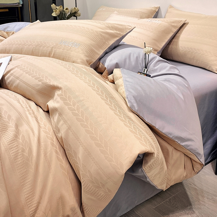 91家纺网 家纺一手货源 找家纺 小叮当家纺仓储工厂店 2025新款秋冬(热买家秀不断货)A类母婴级亲肤全棉纯棉华夫格提花纯棉刺绣四件套 麦穗-香槟金