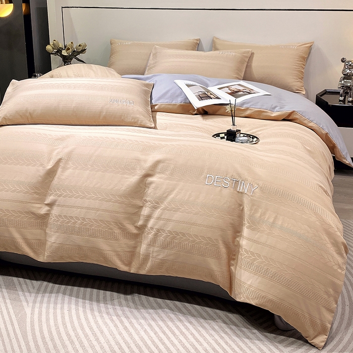 91家纺网 家纺一手货源 找家纺 小叮当家纺仓储工厂店 2025新款秋冬(热买家秀不断货)A类母婴级亲肤全棉纯棉华夫格提花纯棉刺绣四件套 麦穗-香槟金