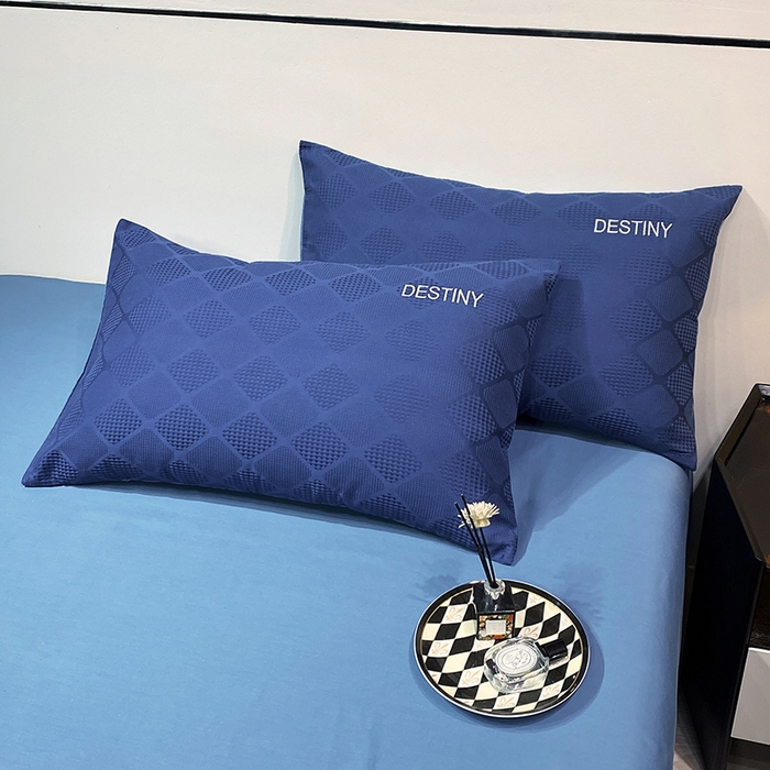 91家纺网 家纺一手货源 找家纺 小叮当家纺仓储工厂店 2025新款秋冬(热买家秀不断货)A类母婴级亲肤全棉纯棉华夫格提花纯棉刺绣四件套 菱形格-灰兰