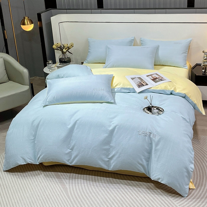 91家纺网 家纺一手货源 找家纺 小叮当家纺仓储工厂店 2025新款秋冬(热买家秀不断货)A类母婴级亲肤全棉纯棉华夫格提花纯棉刺绣四件套 华夫格-天兰